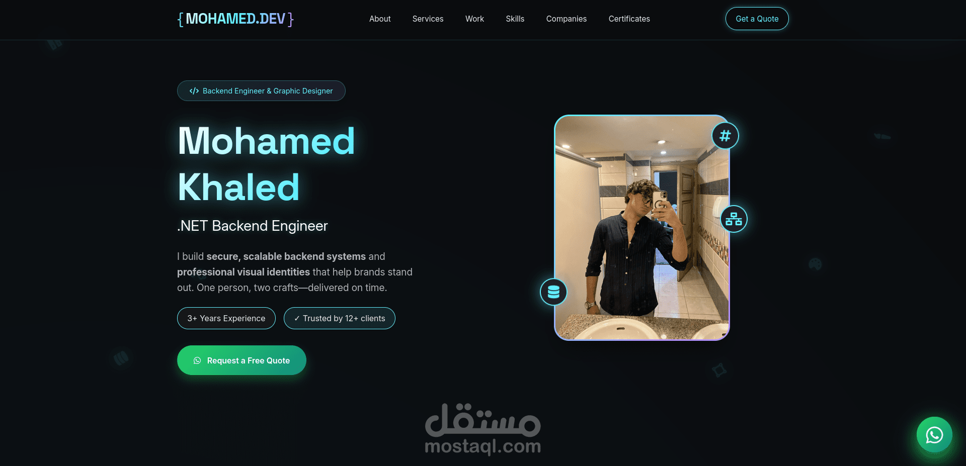 معرض أعمال متكامل لمطور خلفية ومصمم جرافيك.