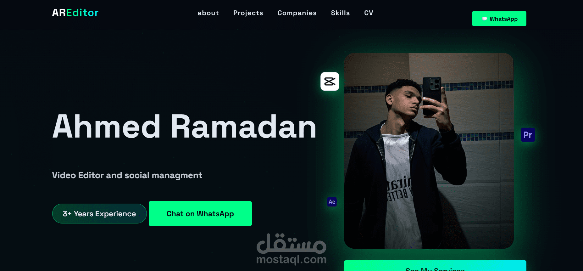 معرض أعمال احترافي لمتخصص مونتاج وفيديو (Video Editor).