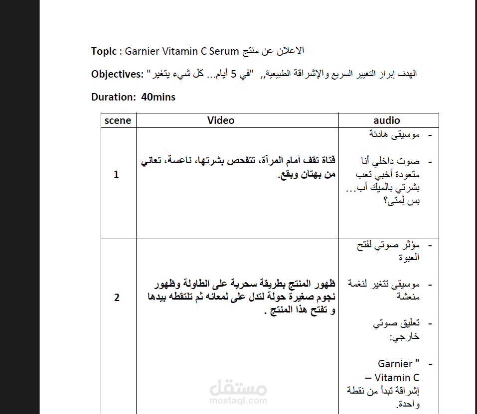 فيديوا اسكربت لكتابة محتوى