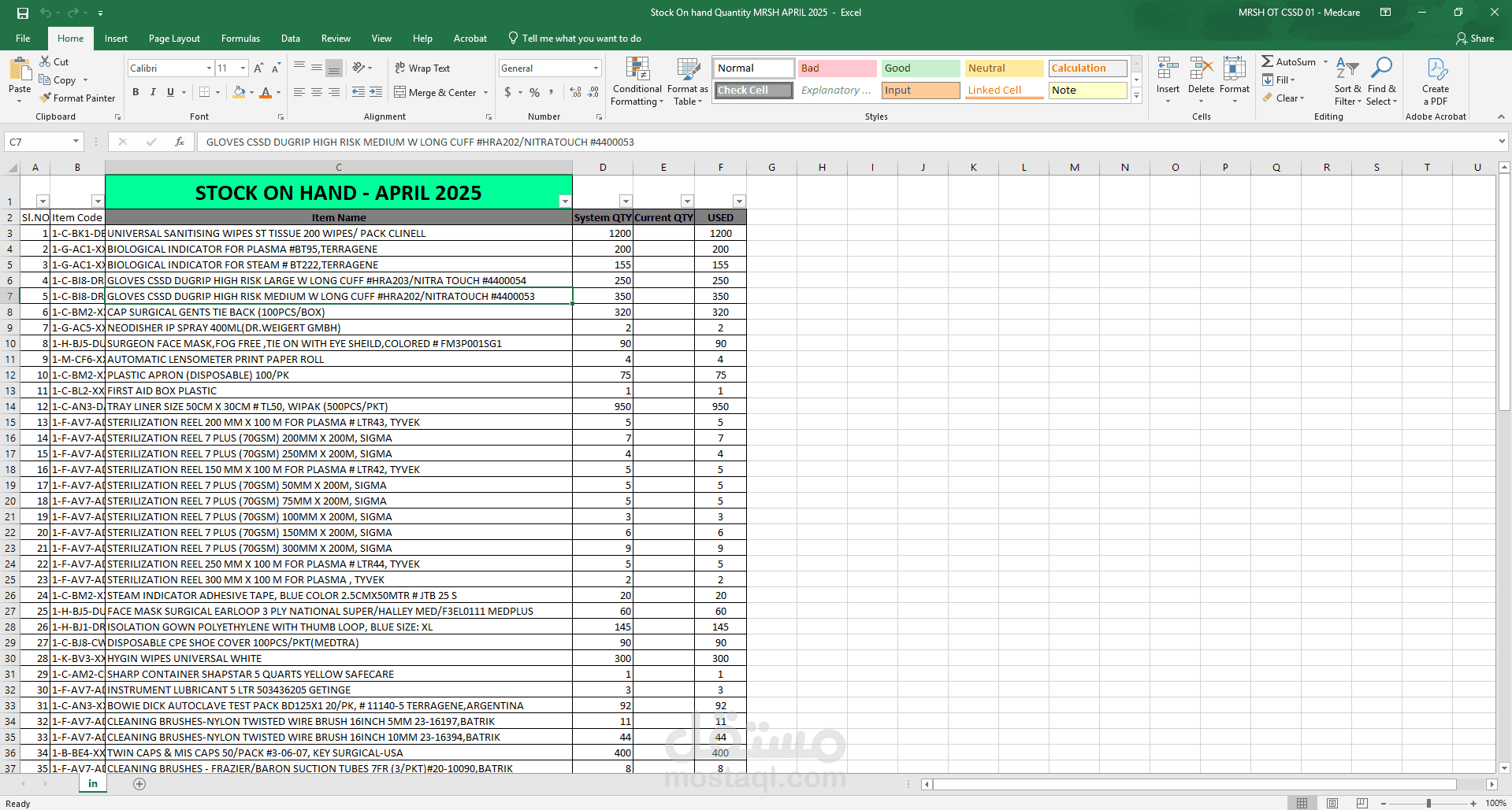 Consolidated stock report
