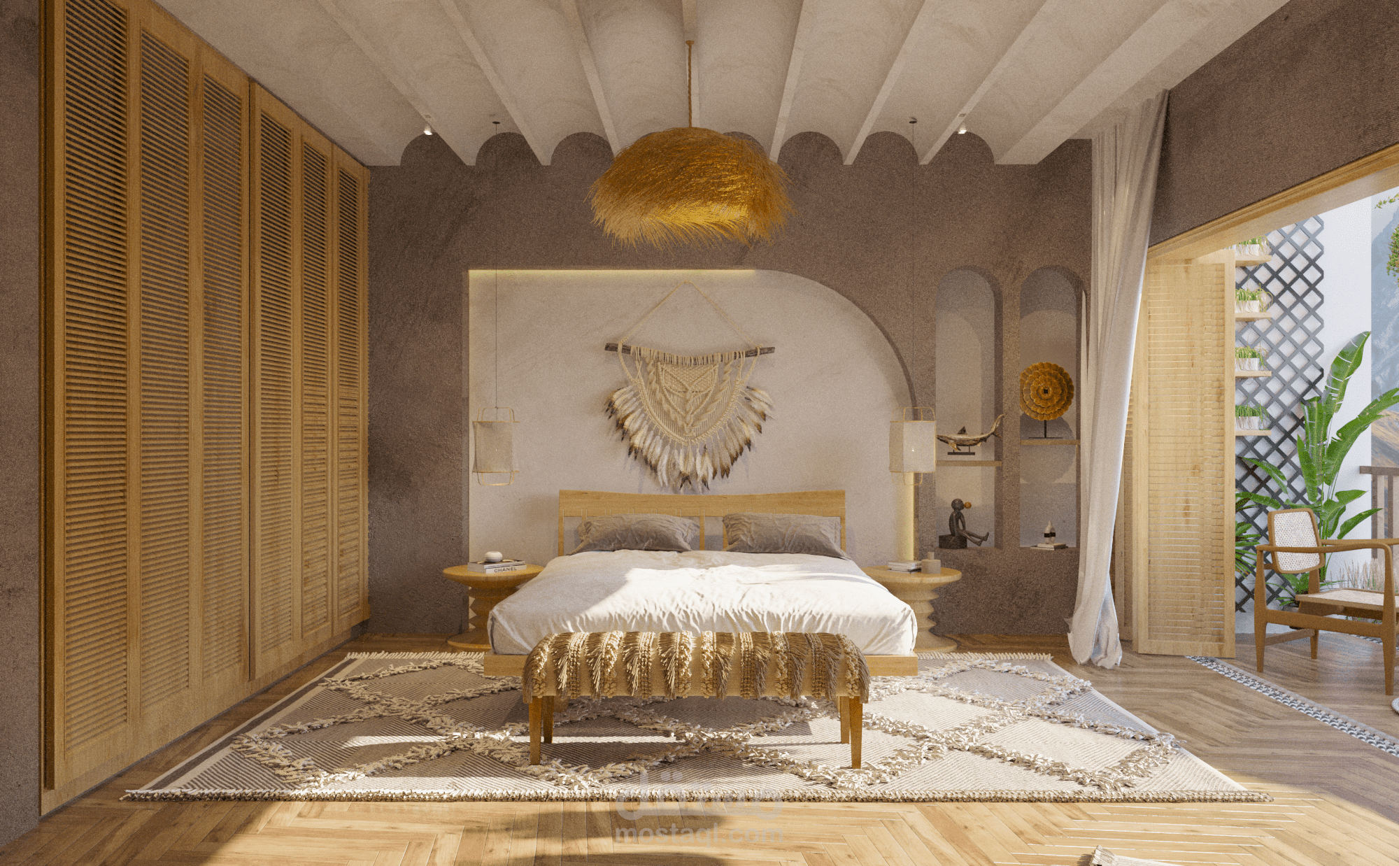تصميم غرفة نوم ماستر بالطراز الريفي باستخدام SketchUp وLumion وAutoCAD