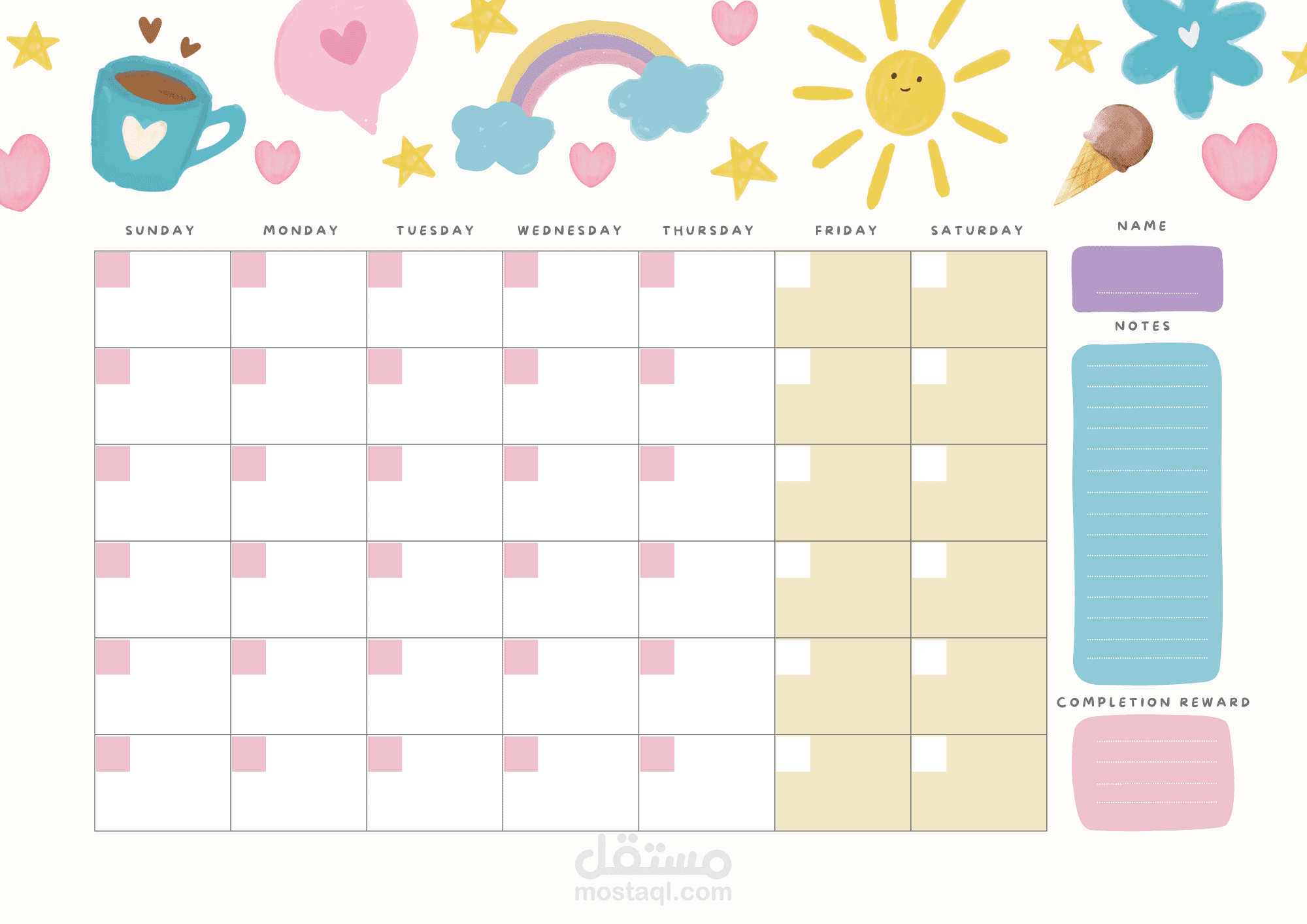 مخطط اعمال اسبوعي