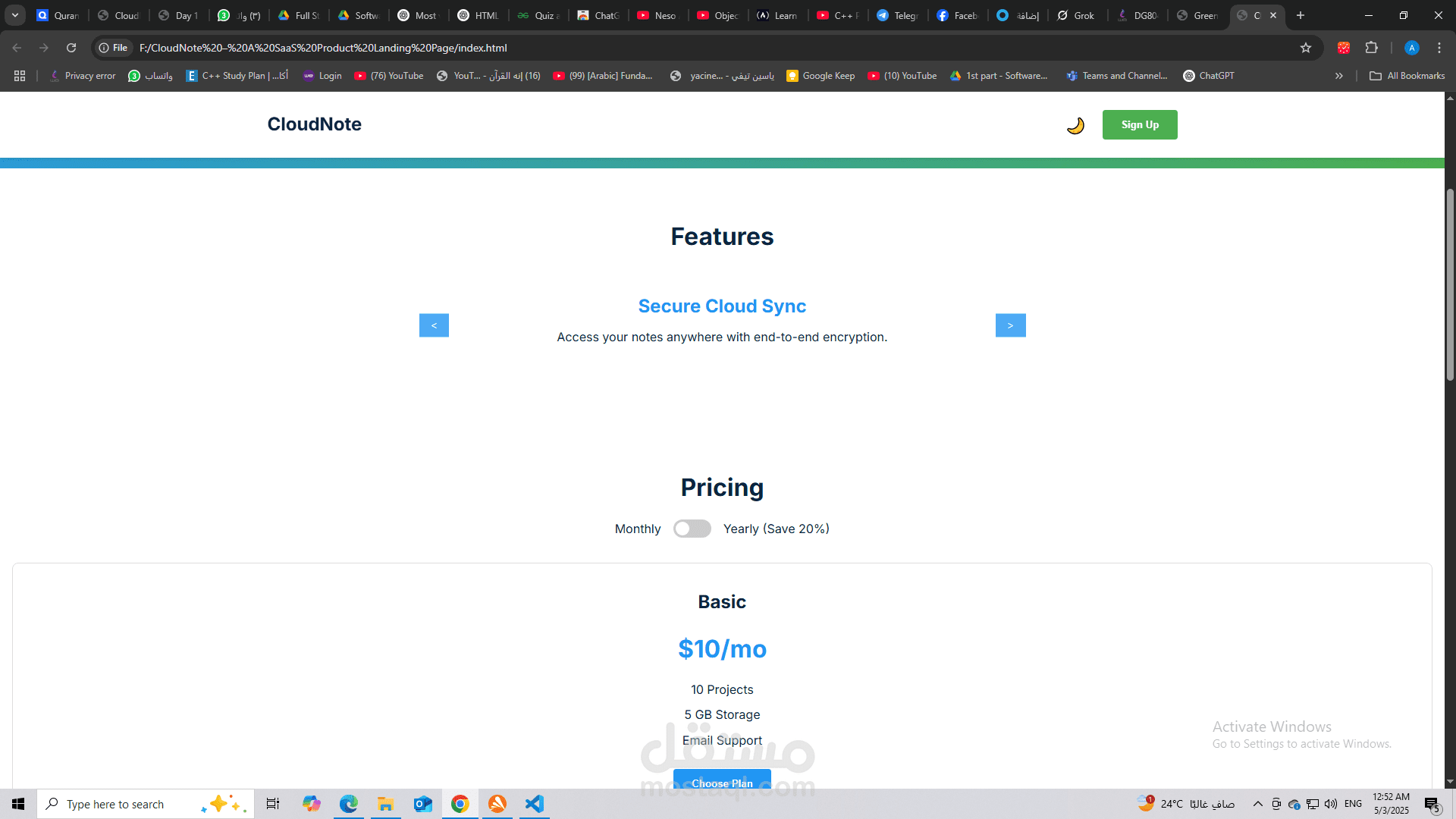 CloudNote – A SaaS Product Landing Page