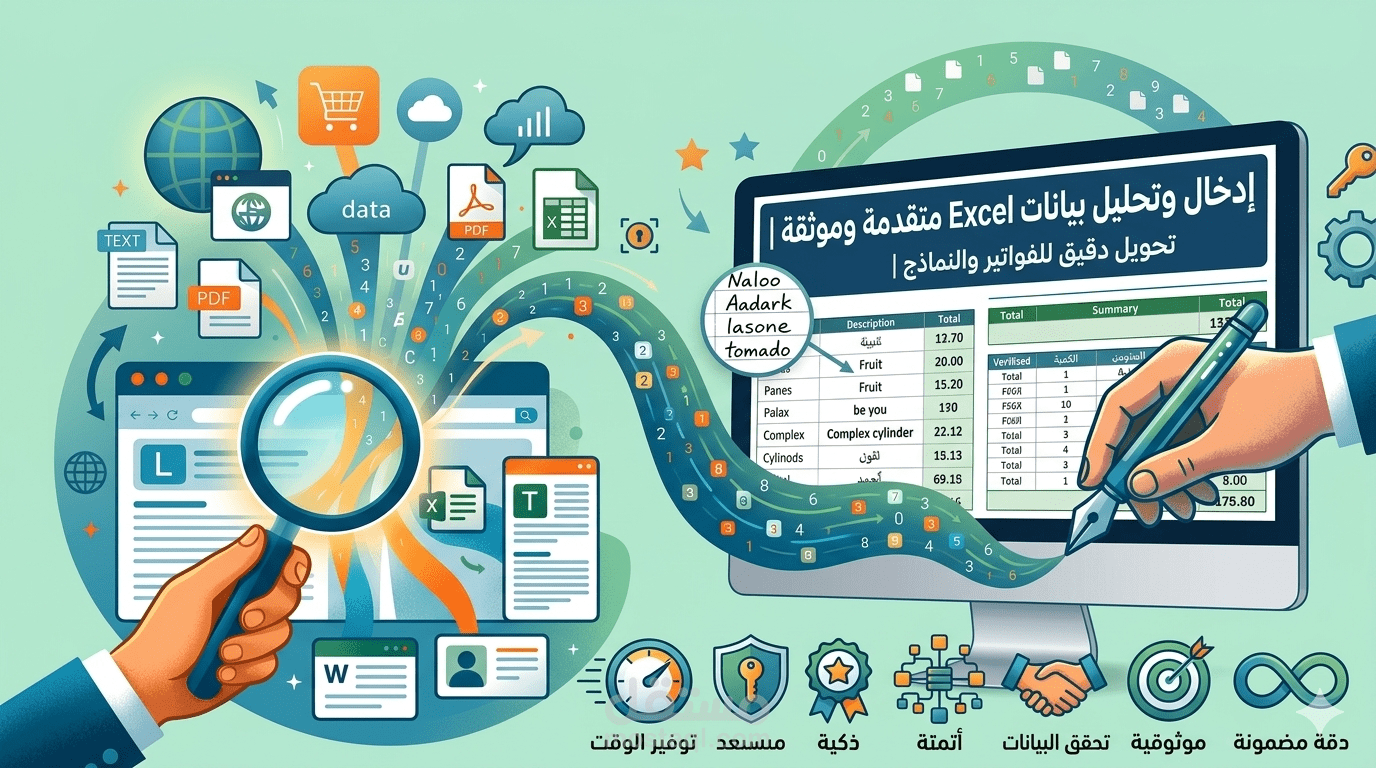 إدخال وتحليل بيانات معقدة (Excel) | تنظيف الفواتير واستخراج البيانات