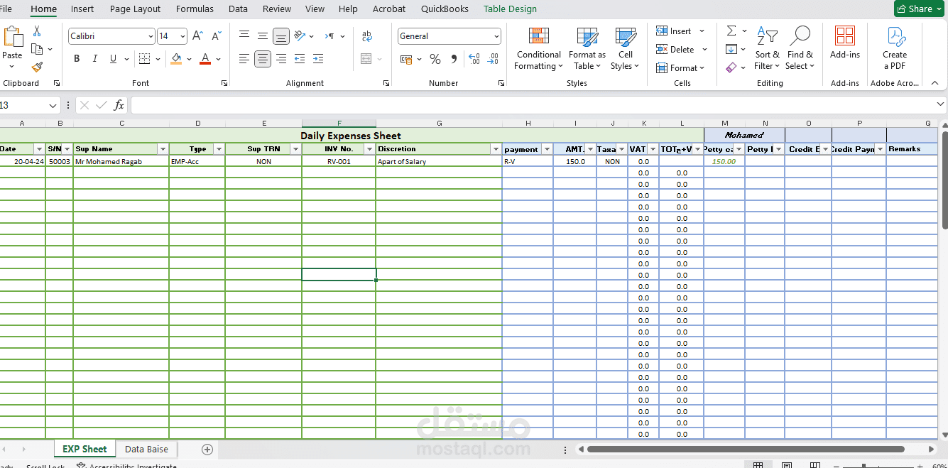 شيت Excel احترافي لإدارة المصروفات والمصروفات المؤجلة مع قاعدة بيانات ديناميكية