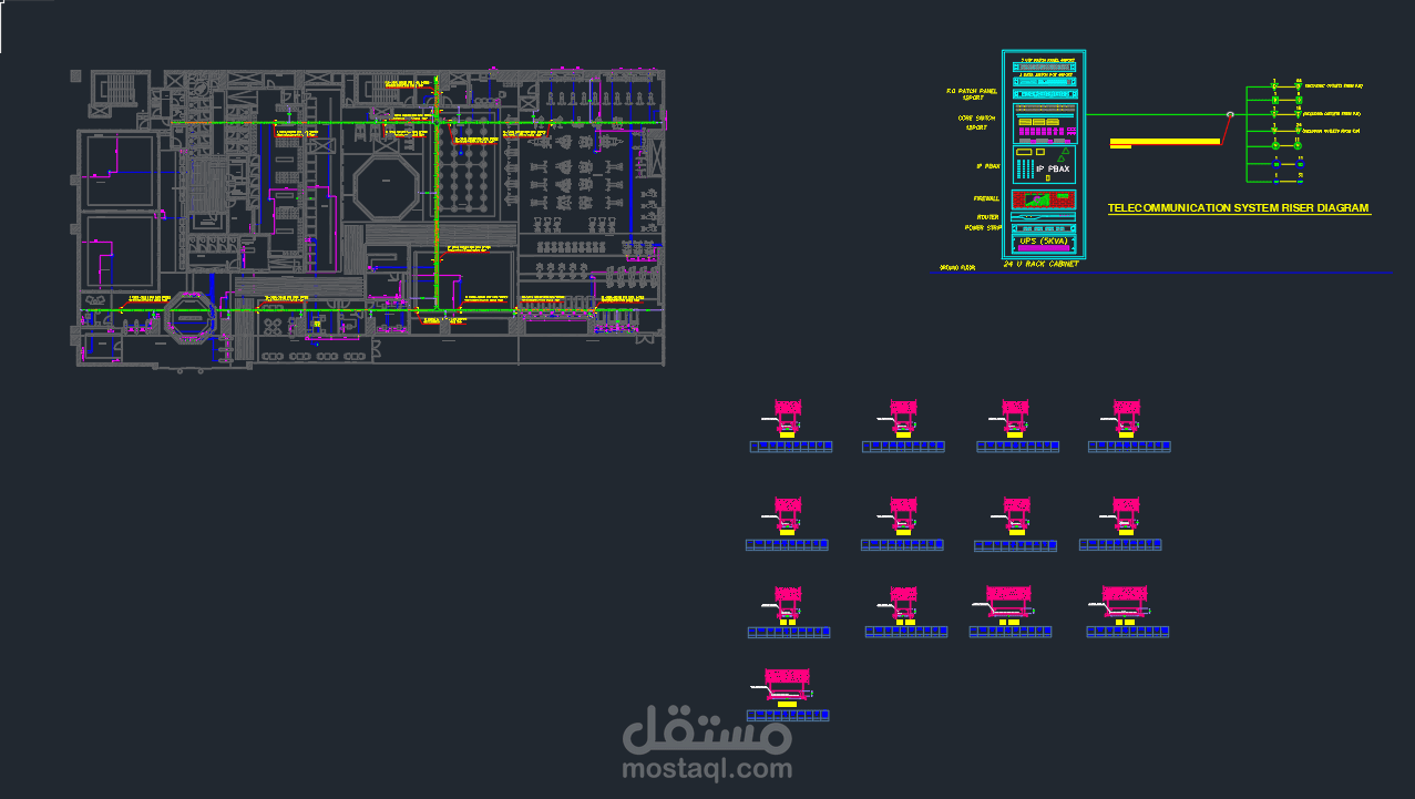 عمل مخططات حاملات الكابلات (Cable tray) لنظام التيار الخفيف والداتا