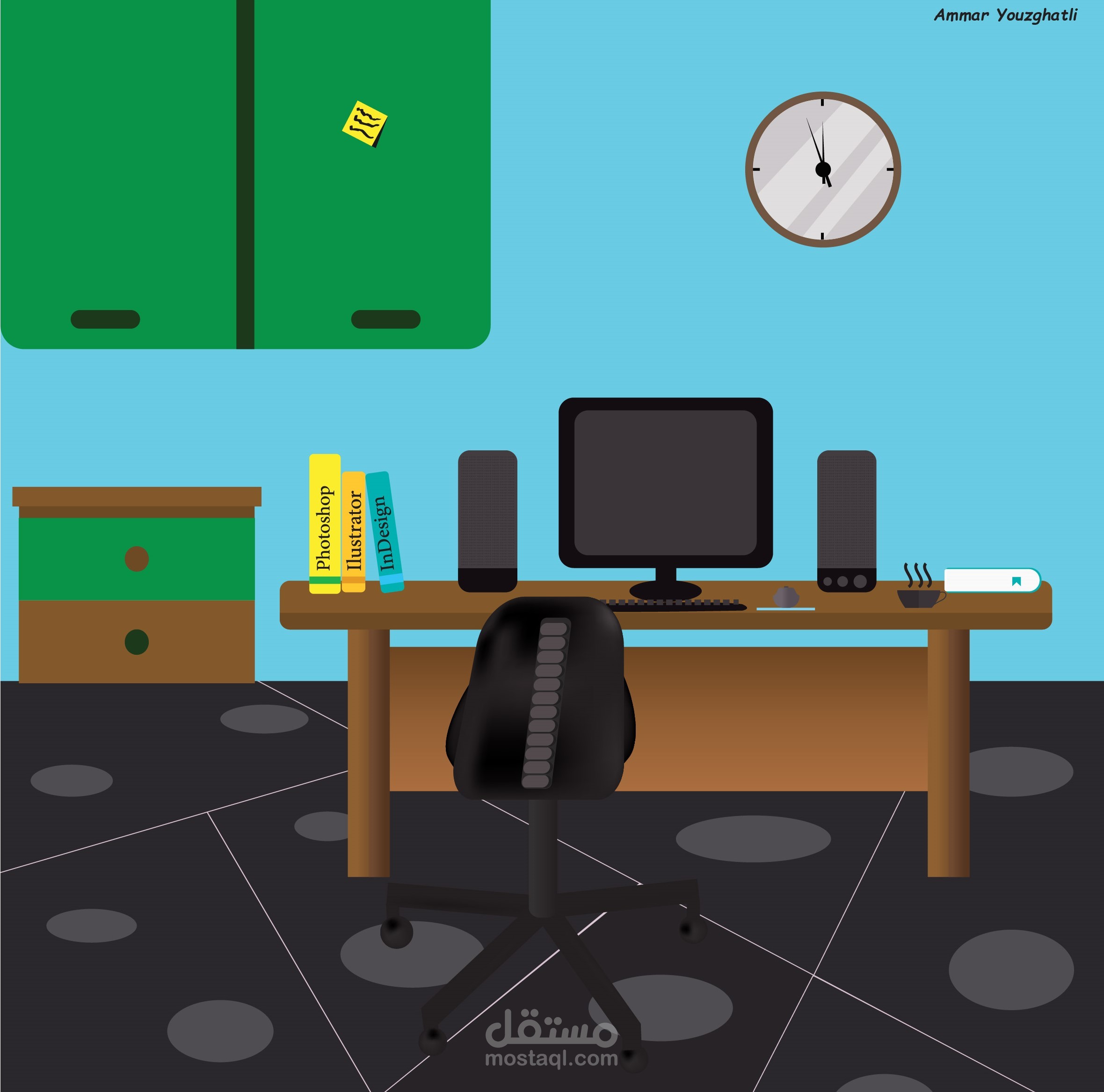 رسم فلات لمكتب  ومختبر تجارب كيميائية