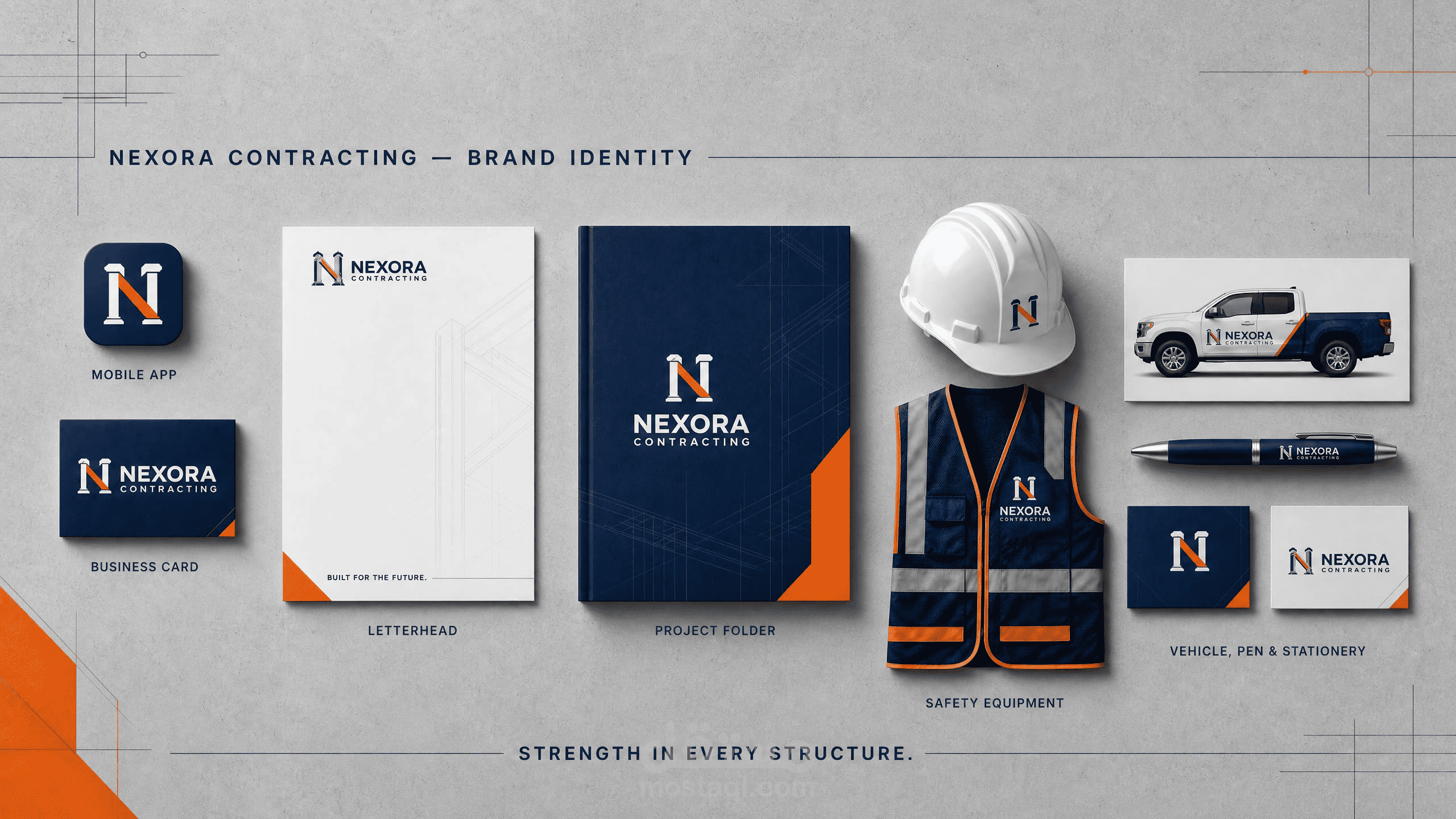 تصميم هوية بصرية لشركة NEXORA CONTRACTING
