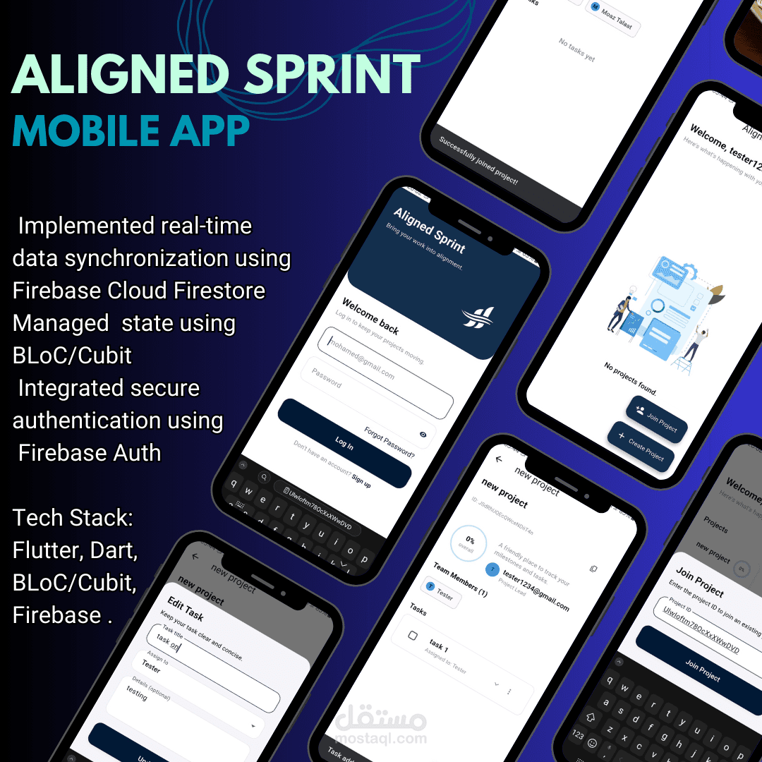 Aligned Sprint تطبيق لإدارة المشاريع يستخدم Flutter و Firebase و تم رفعه علي Google Play .