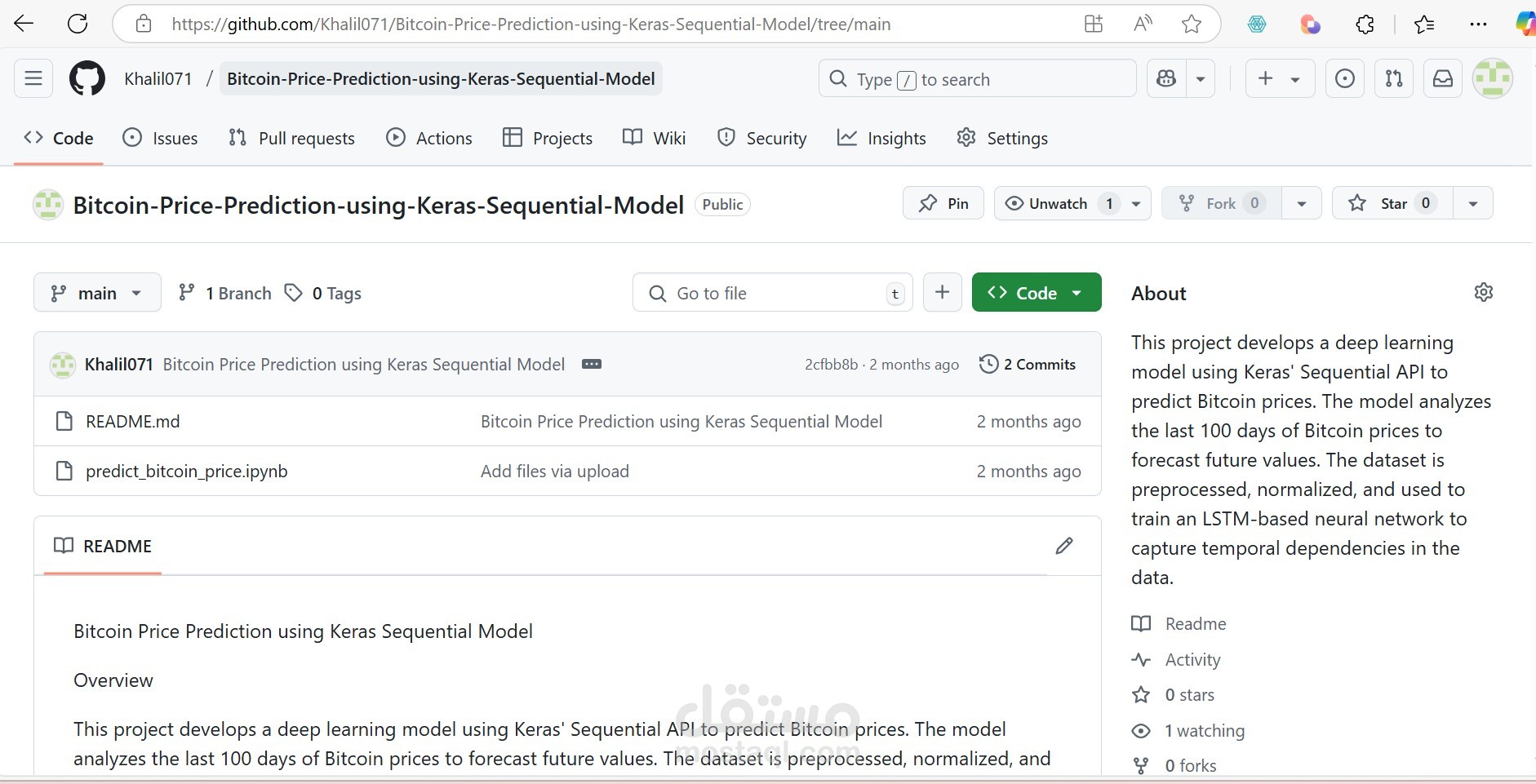 تنبؤ سعر البيتكوين باستخدام نموذج Keras Sequential