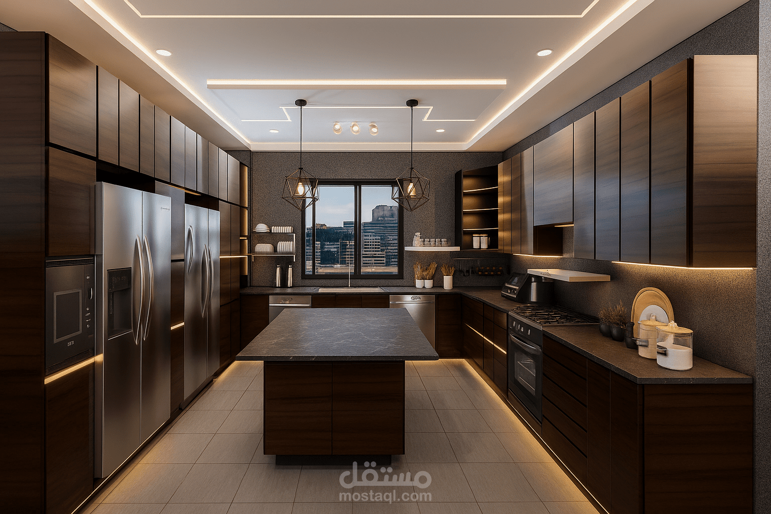تصميم مطبخ مودرن ثلاثي الأبعاد بتفاصيل واقعية