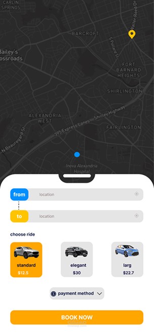 Taxi Booking Interface (Map View):