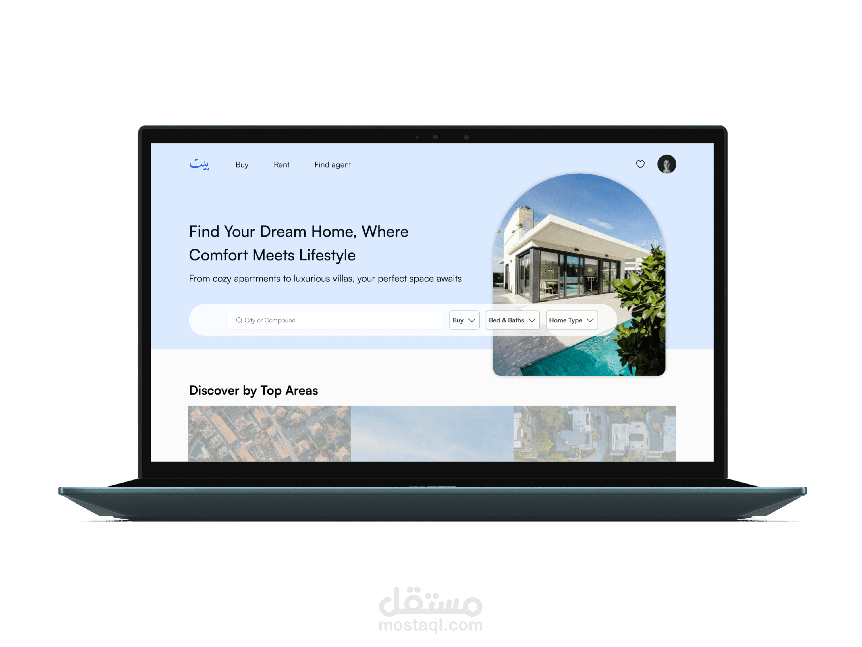 تصميم متجاوب لمنصة عقارات للديسكتوب والموبايل.  Responsive real estate website for desktop and mobile.