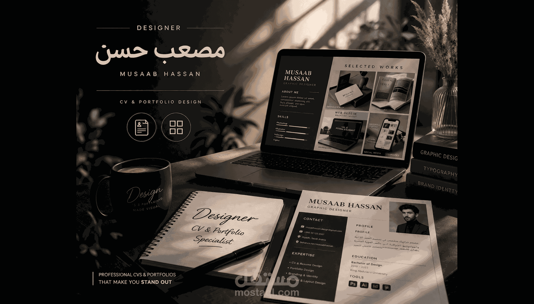 أقدم خدمة تصميم وبرمجة موقع Portfolio احترافي لعرض أعمالك وخبراتك ومهاراتك بشكل جذاب ومرتب على الإنترنت.