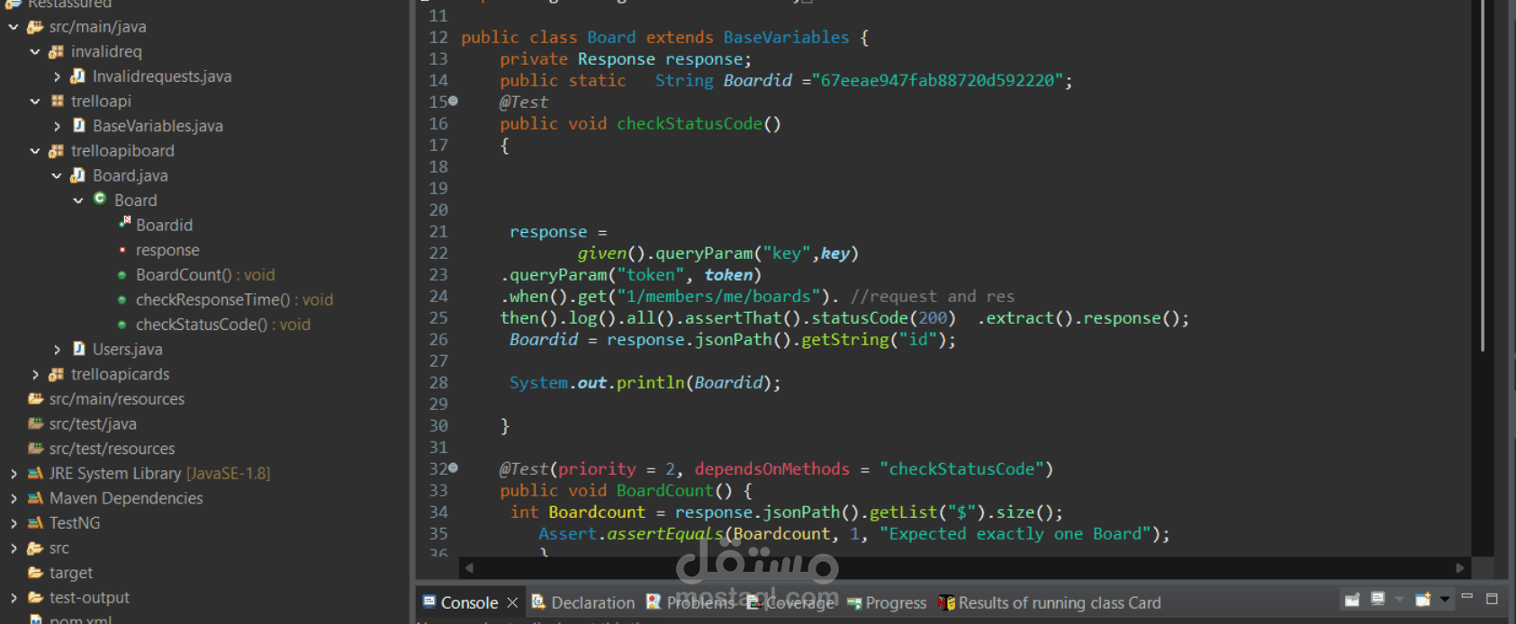 Trello API (rest assured )