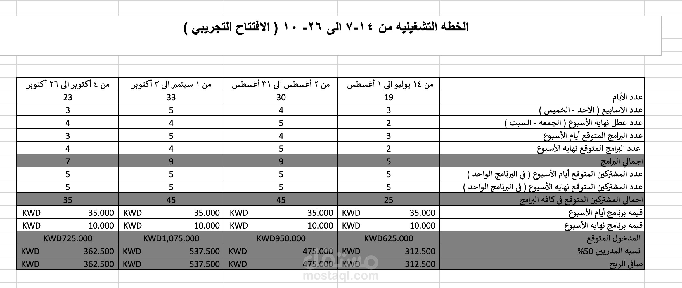 تخطيط مالي مفصل لمصاريف مشروع تجاري