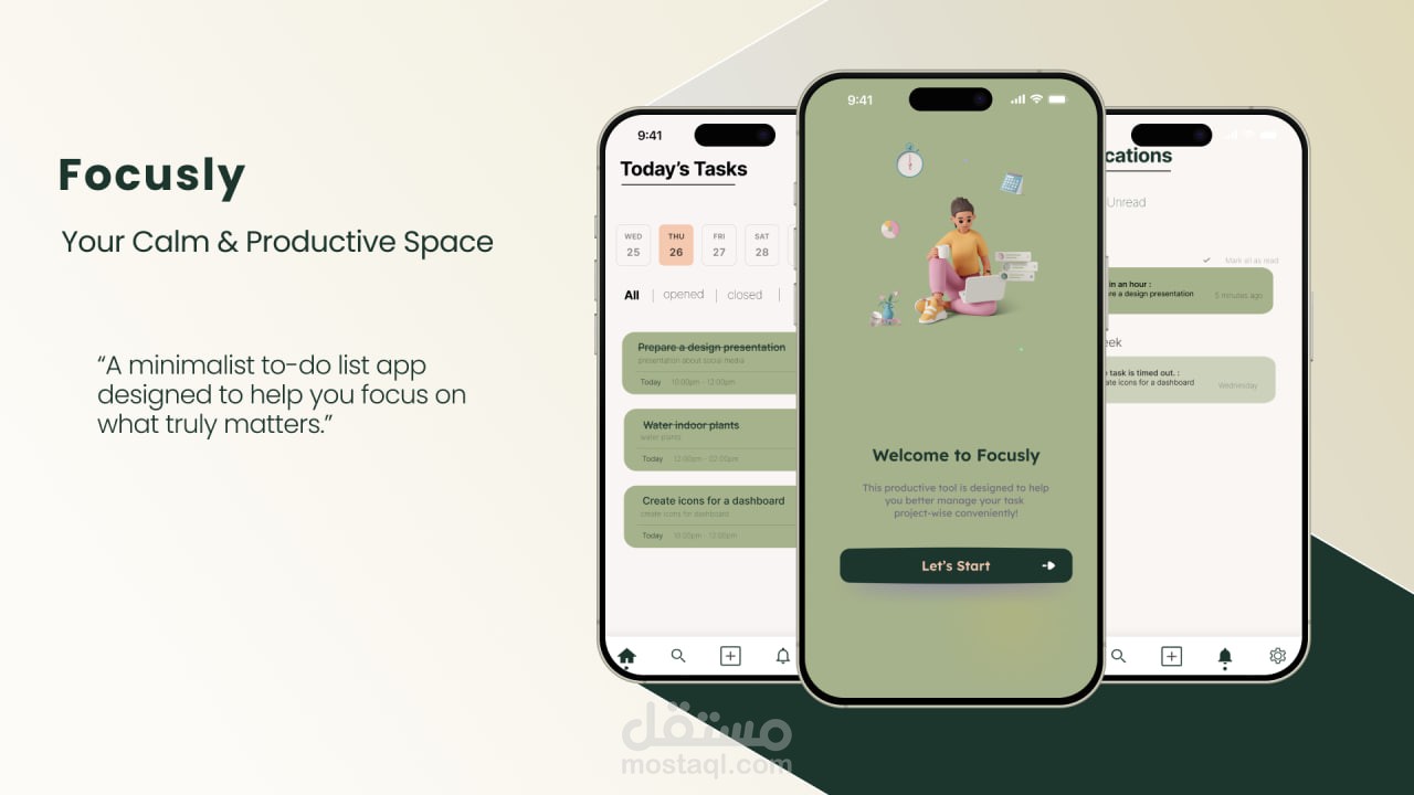 Focusly  -  تصميم  (UI/UX) لتطبيق إدارة المهام
