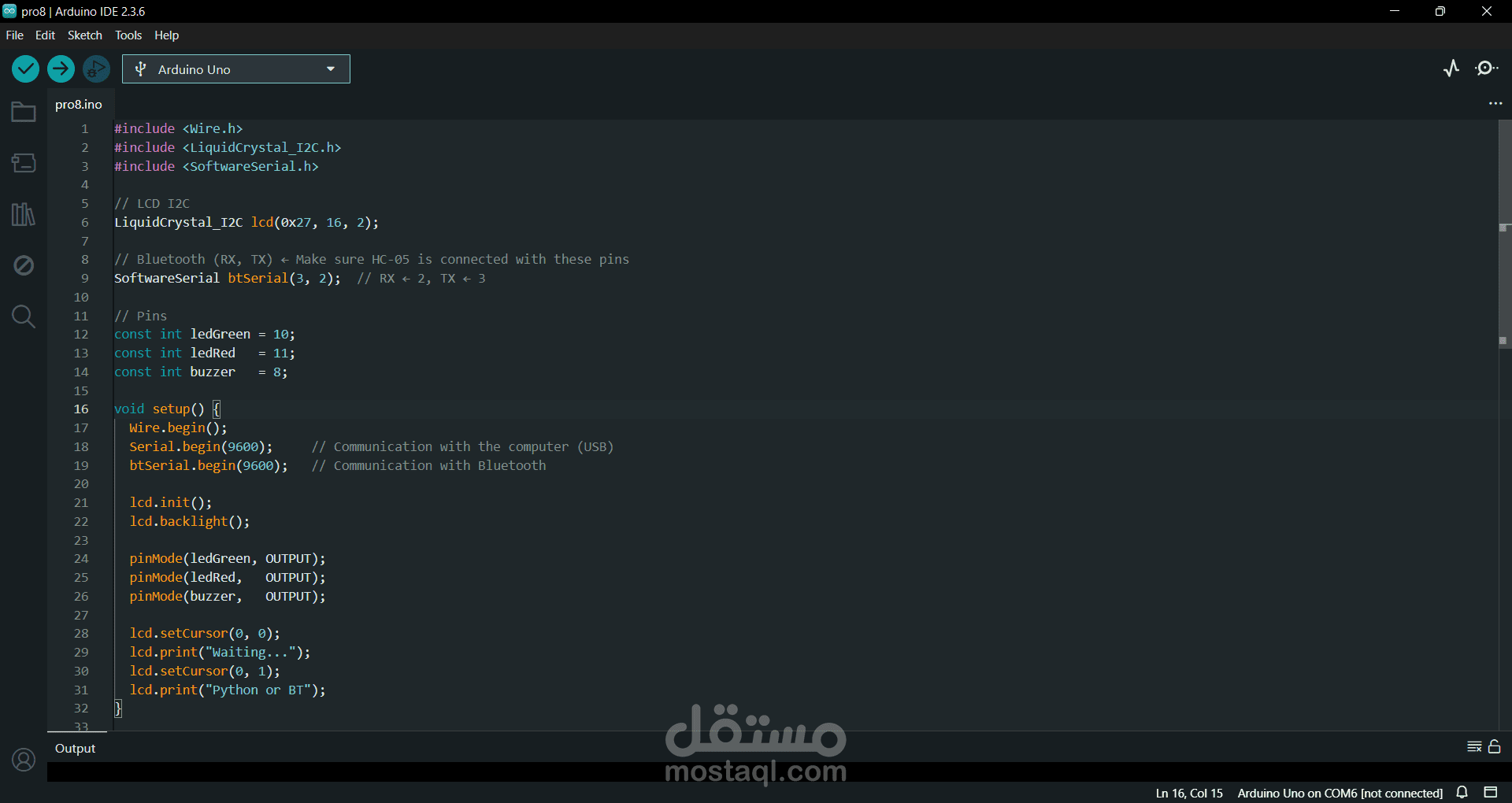برمجة مشروع أردوينو مع شاشة وبلوتوث وتنبيهات صوتية وضوئية متكامل مع بايثون