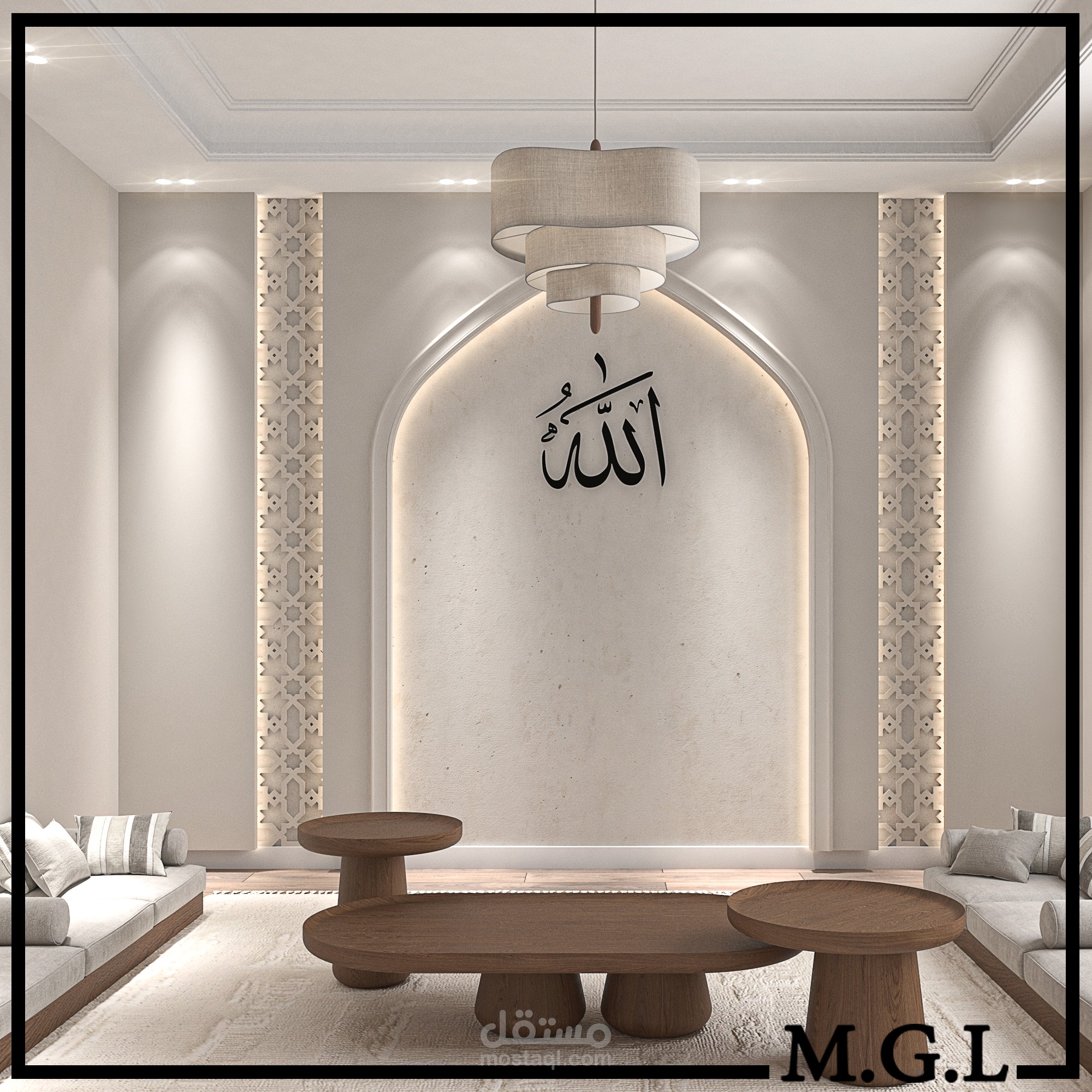 تصميم مجلس و مكتبة فى غرفة واحدة فى شقة بالكويت .