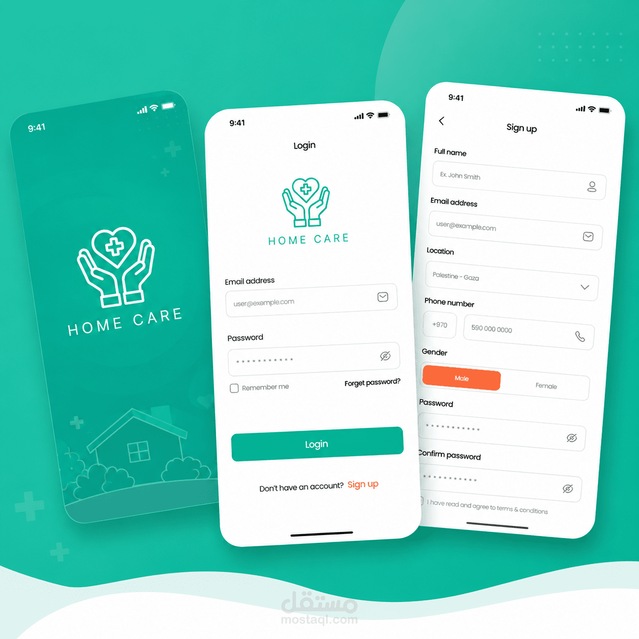 تصميم UI/UX لتطبيق رعاية منزلية – Home Care