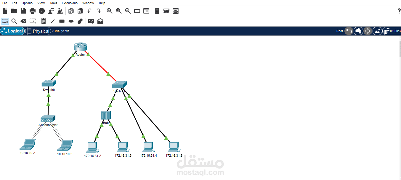 تصميم شبكة تجمع بين الاتصال اللاسلكي والسلكي باستخدام Packet Tracer