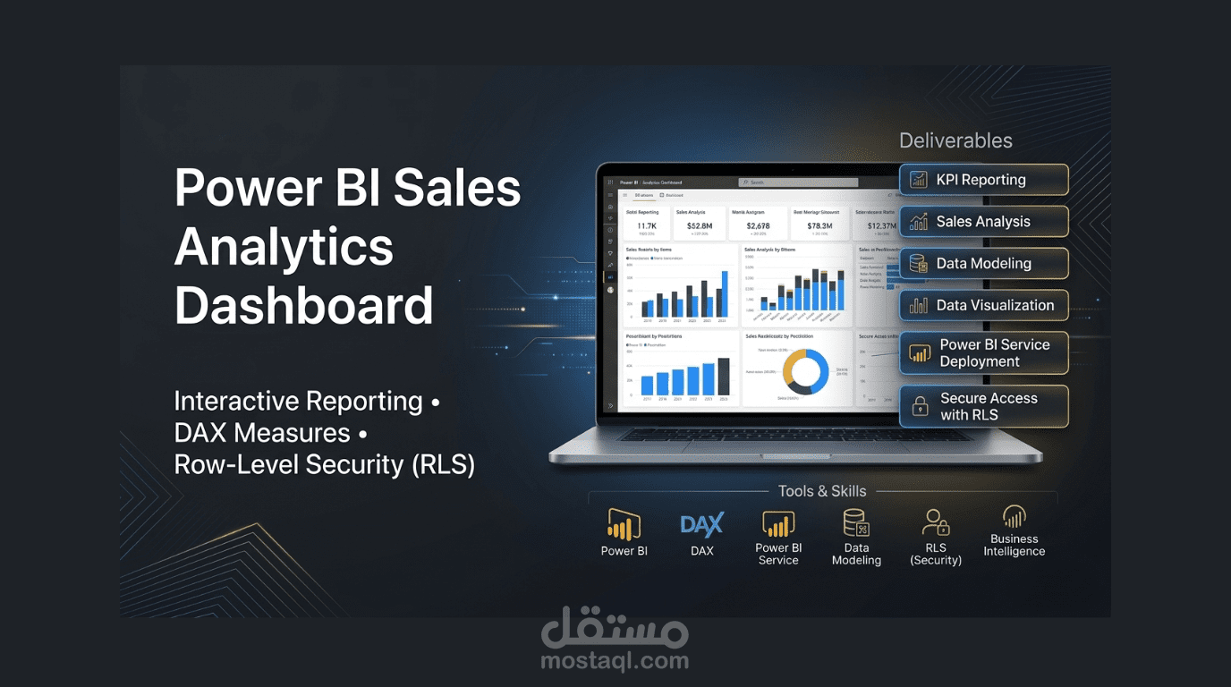 تصميم Power BI Sales Analytics dashboard باستخدام DAX وRLS