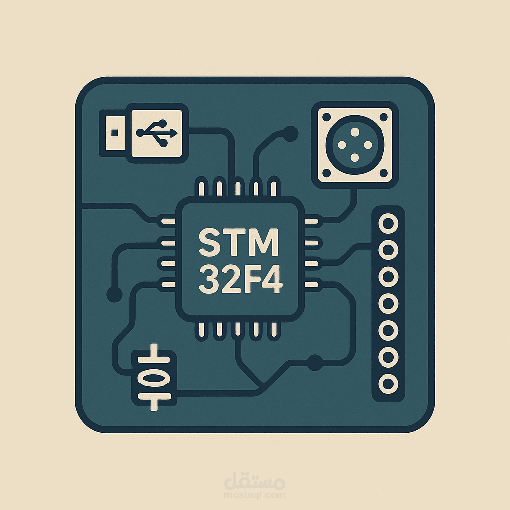 تصميم وتطوير دائرة إلكترونية(PCB) متعددة الوظائف تعتمد على متحكم STM32F4 مع واجهة USB وأجهزة استشعار