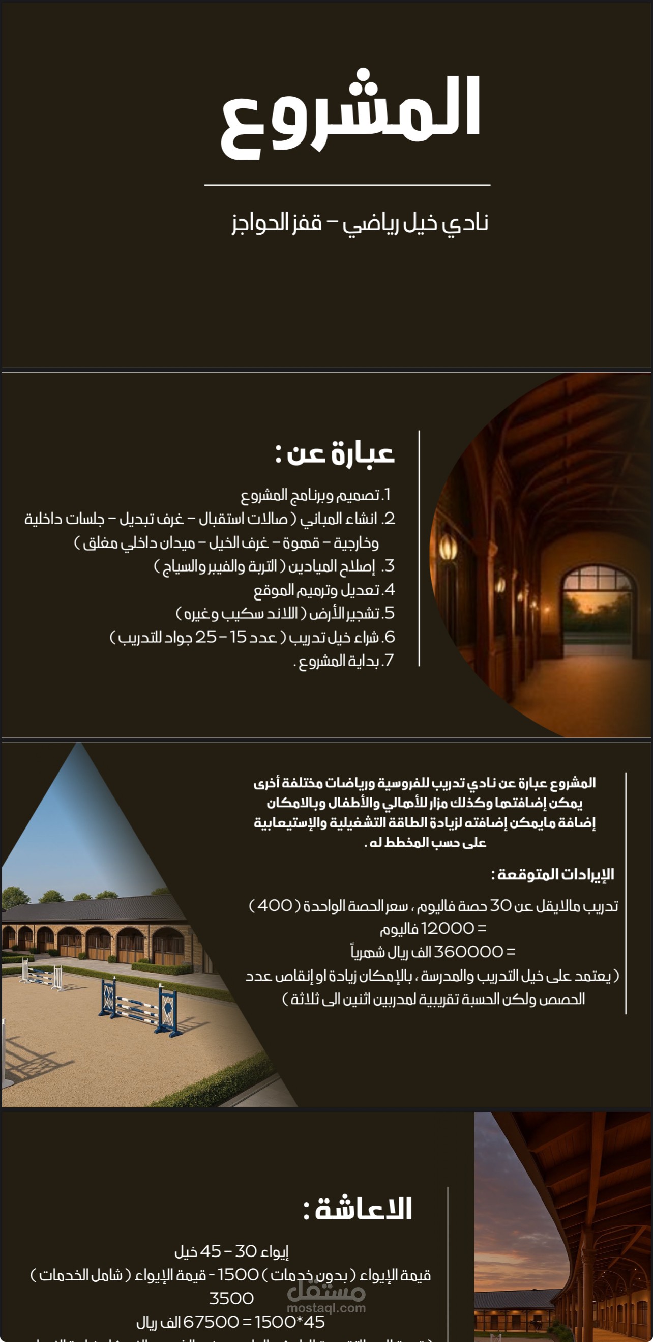 تصميم عرض بوربوينت احترافي لمشروع نادي خيول