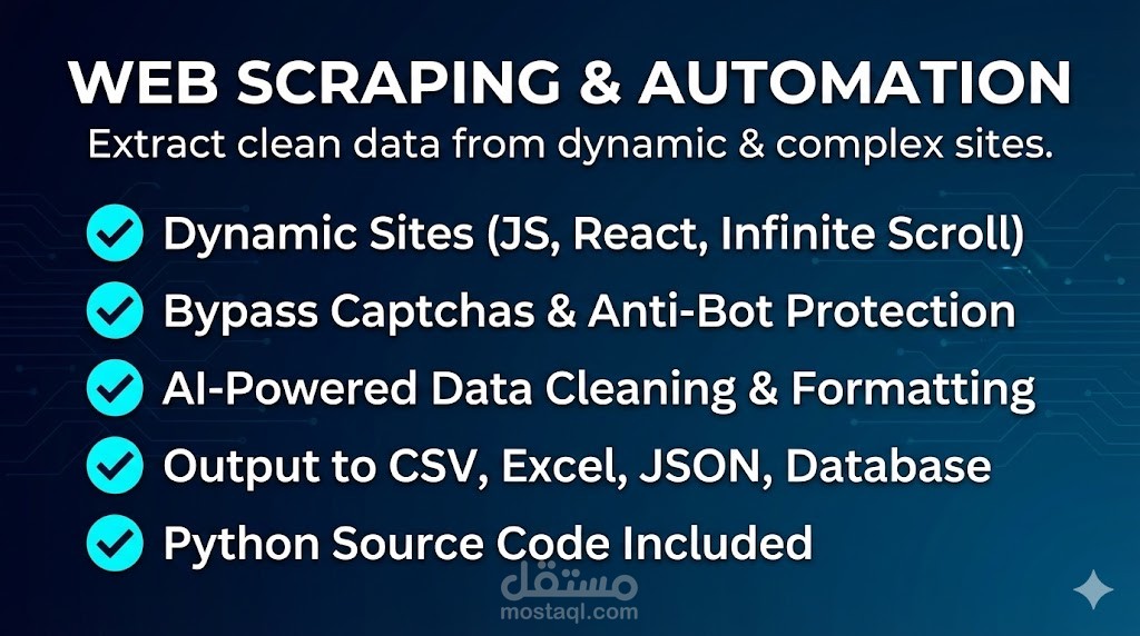 استخراج وتحليل بيانات ضخمة من مواقع معقدة (Advanced Web Scraping & Data Mining)