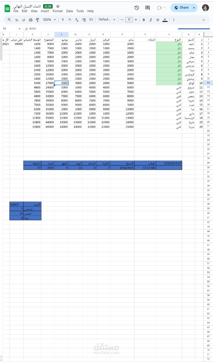 خبرة في استخدام Excel للمعالجة الحسابية وتنظيم البيانات