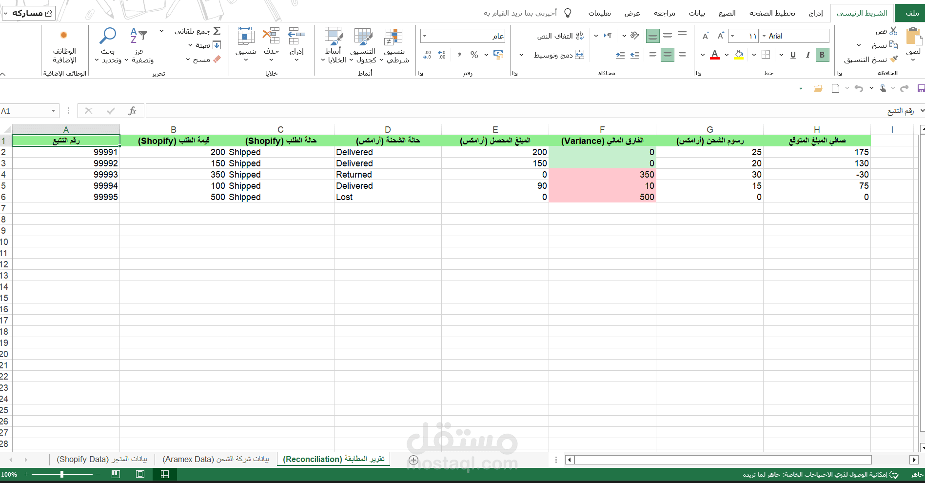 نظام مطابقة مبيعات المتاجر الإلكترونية مع شركات الشحن (Shopify & Aramex Reconciliation)