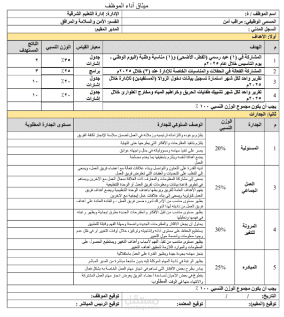 نموذج تقييم موظف