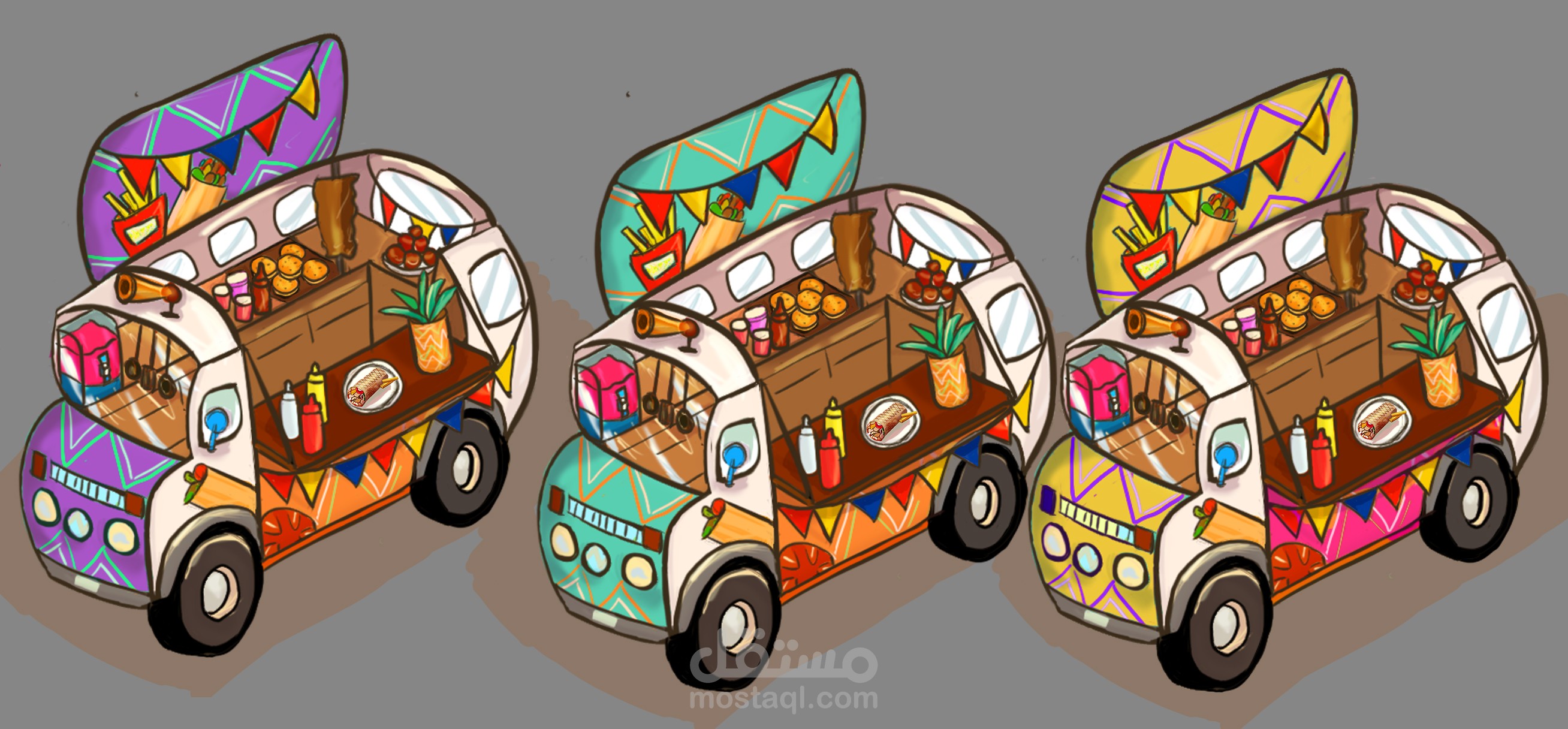 تصميم عربة طعام كرتونية