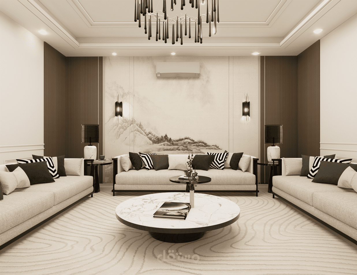 تصميم داخلي لمجلس نسائي بطابع نيو كلاسيك – مساحة 5×6م –تبوك، السعودية