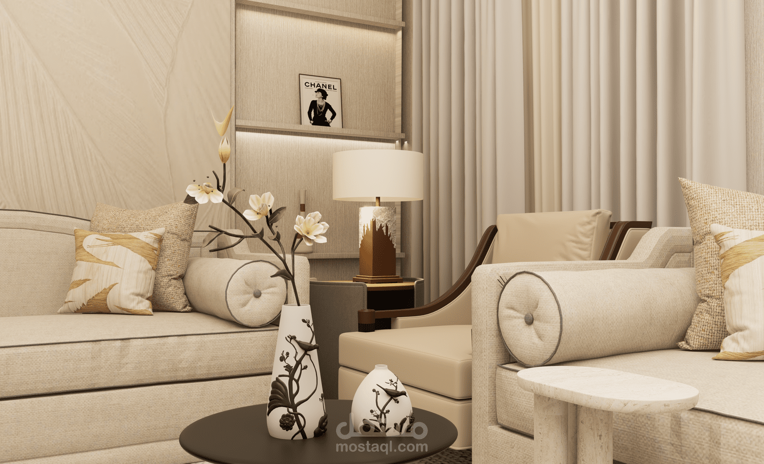 تصميم داخلي لمجلس بطابع نيو كلاسيك – مساحة7.5*5 –الرياض، السعودية