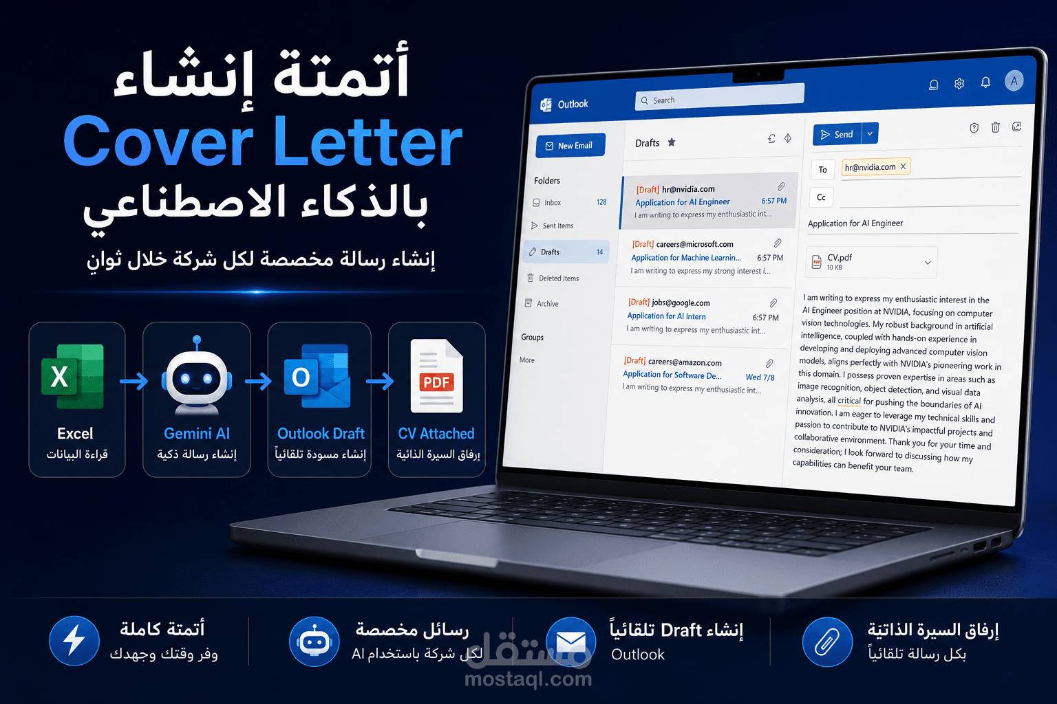 نظام ذكي لأتمتة إنشاء رسائل التقديم على الوظائف باستخدام الذكاء الاصطناعي