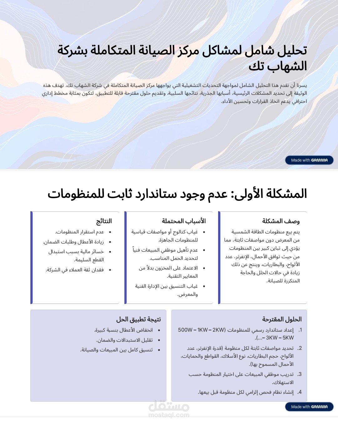 تحليل وتطوير نظام الصيانة وتحسين كفاءة الأداء التشغيلي