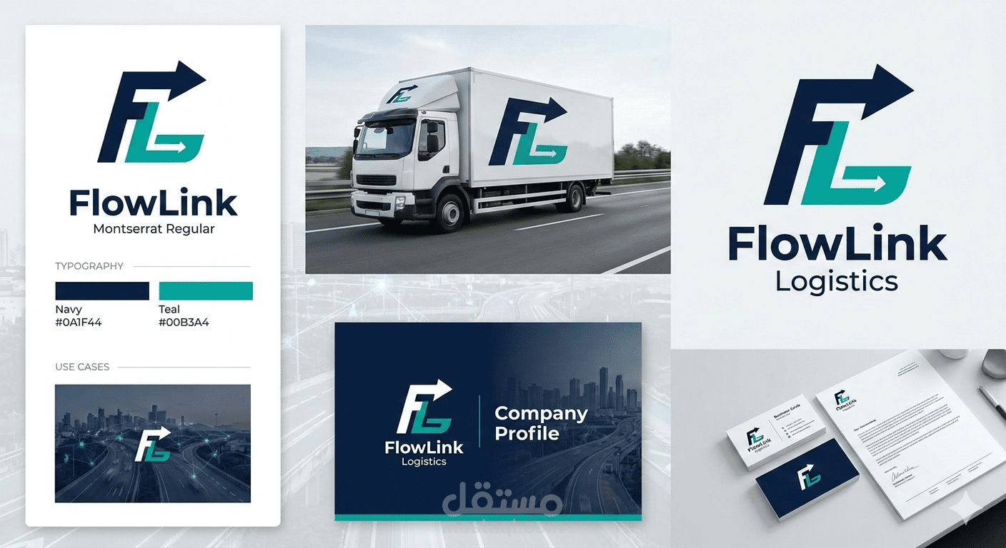 هوية بصرية متكاملة لشركة لوجستية— FlowLink Logistics