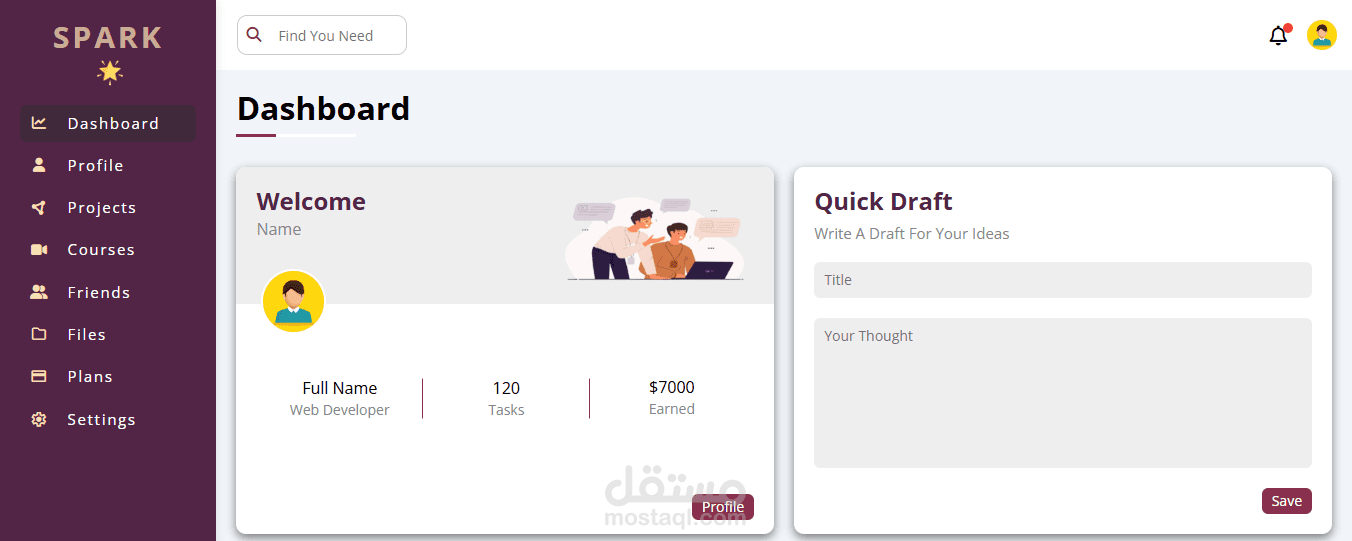 تصميم قالب لوحة تحكم (Admin Dashboard) باستخدام HTML وCSS وJS