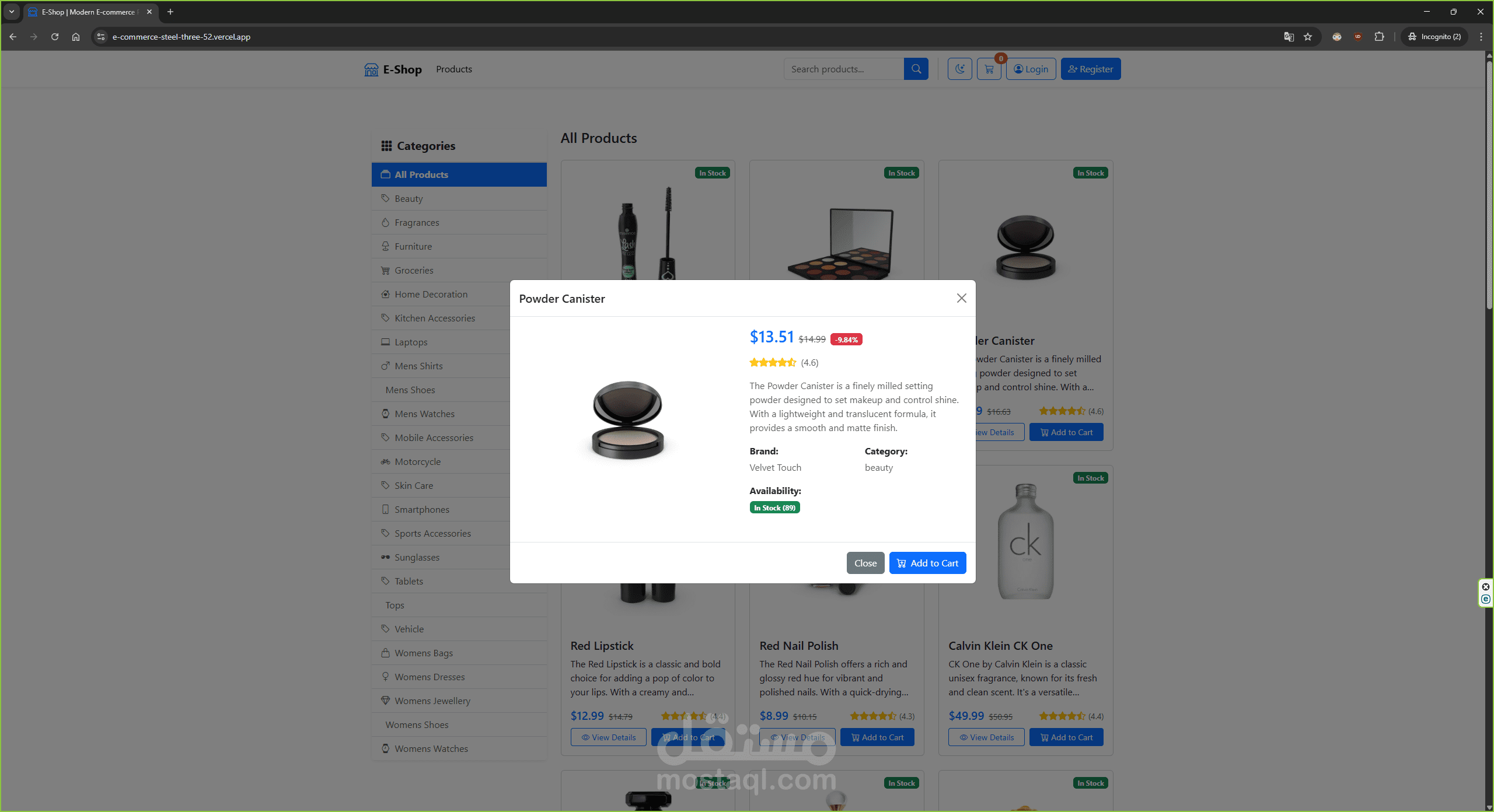 E-Shop هو تطبيق ويب متكامل لمنصة تجارة إلكترونية