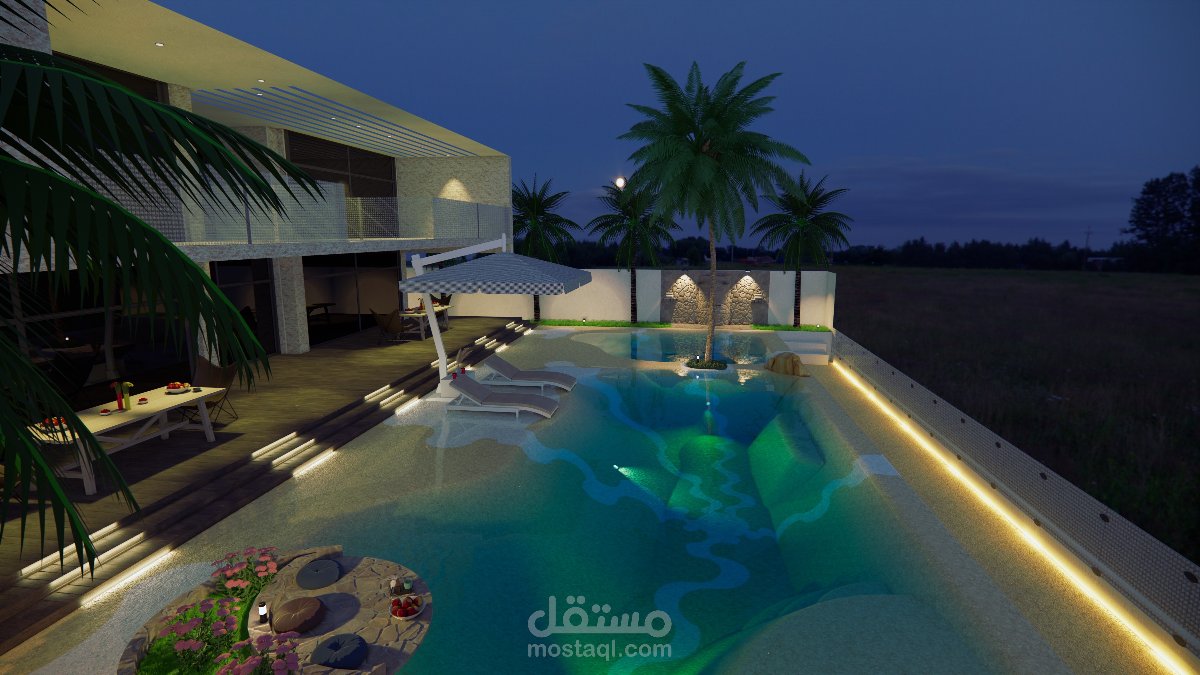 تصميم مسبح شاطئي ولاندسكيب