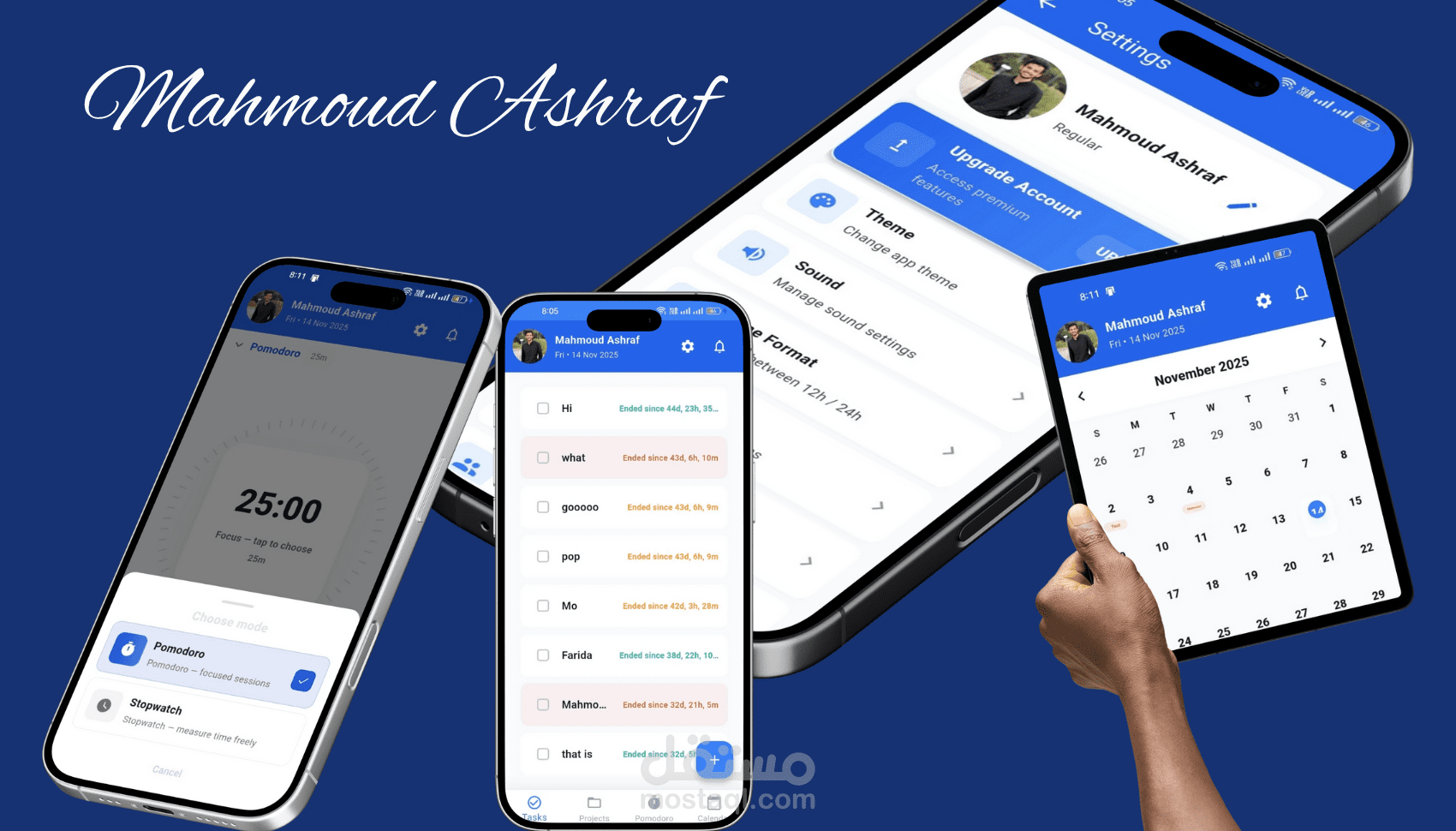 برمجة تطبيق To-Do List احترافي شامل (مهام + إشعارات + بومودورو + Stopwatch + Calendar)