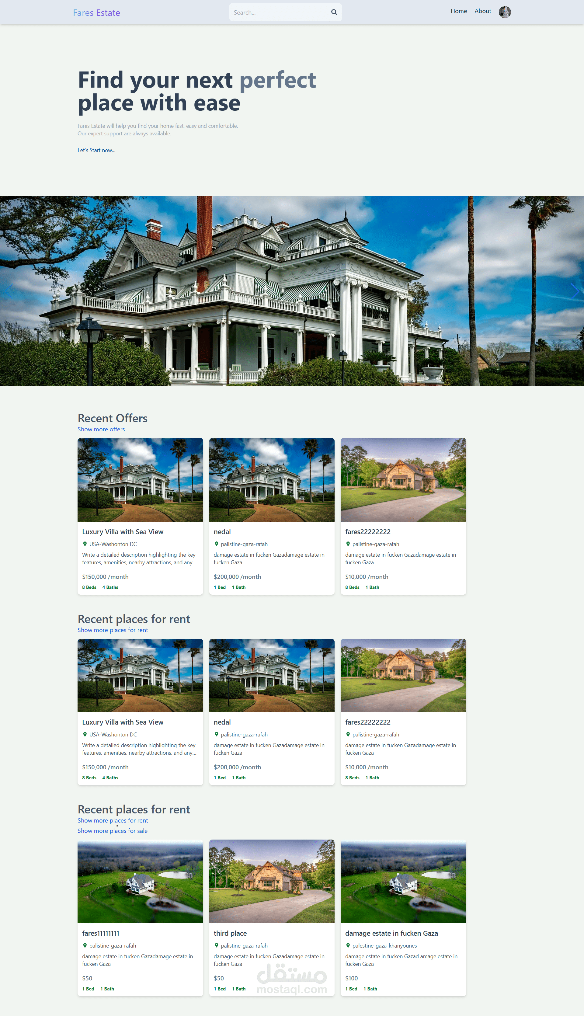 mern estate app-موقع لبيع العقارات وايجارها