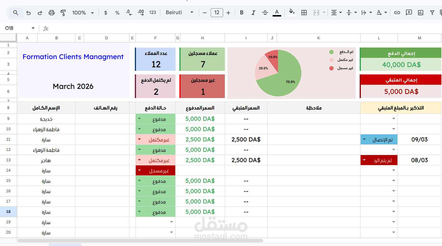 ملف اكسيل لتتبع الطلبات