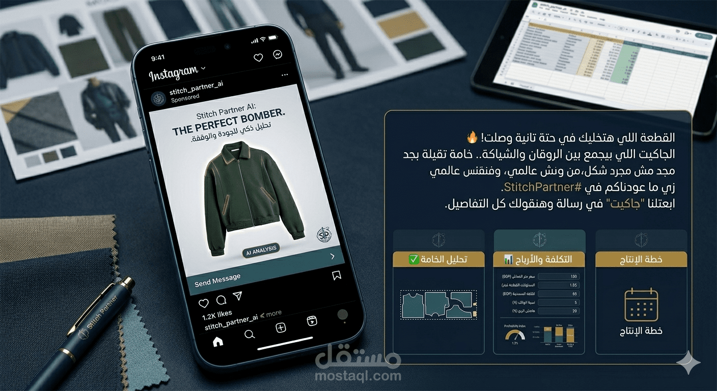 صناعة المحتوى الإبداعي وإدارة الهوية الرقمية لبراندات الملابس (Stitch Partner Case)
