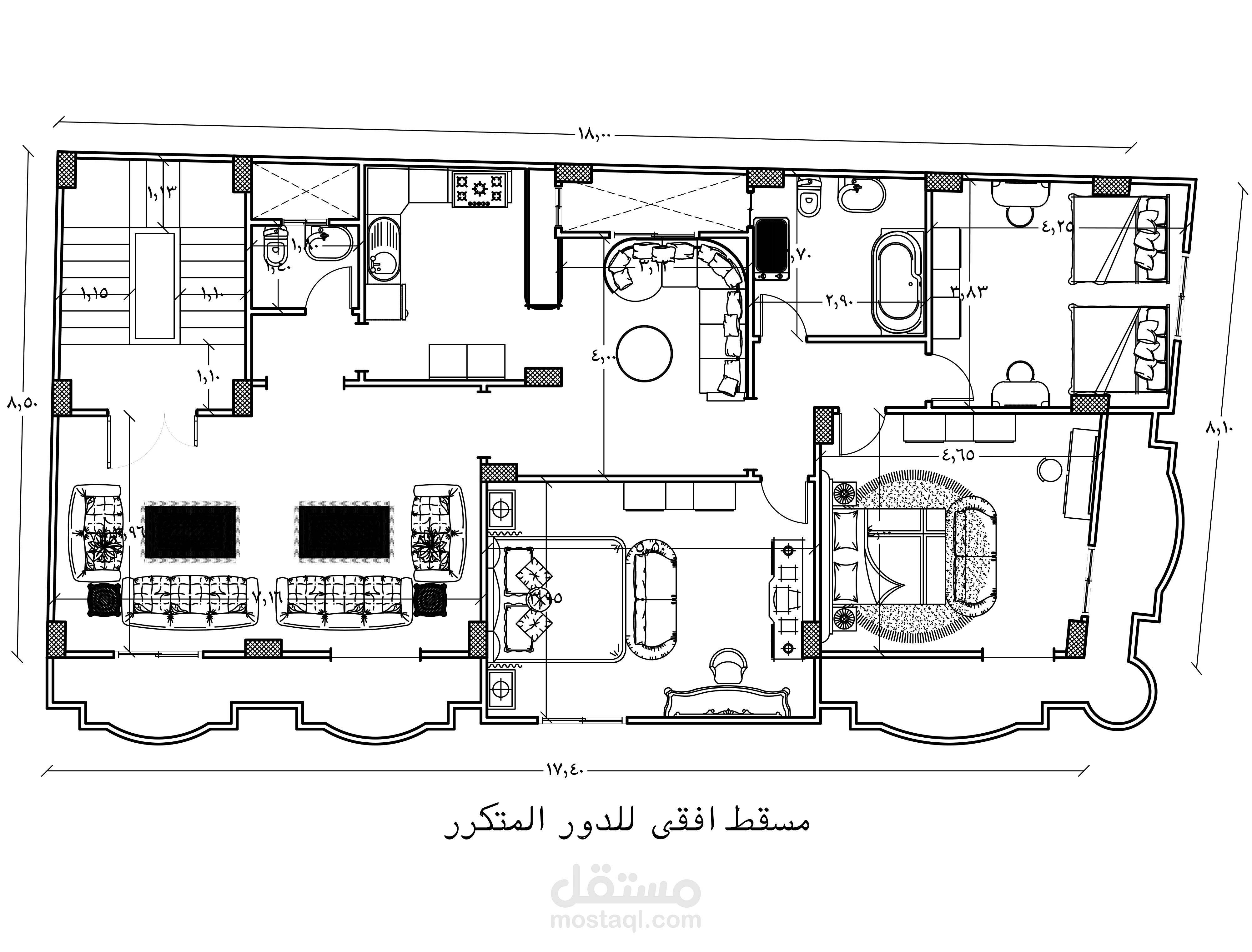 تصميم مخطط لوحده سكنيه بمسطح ١٦٠ متر مربع