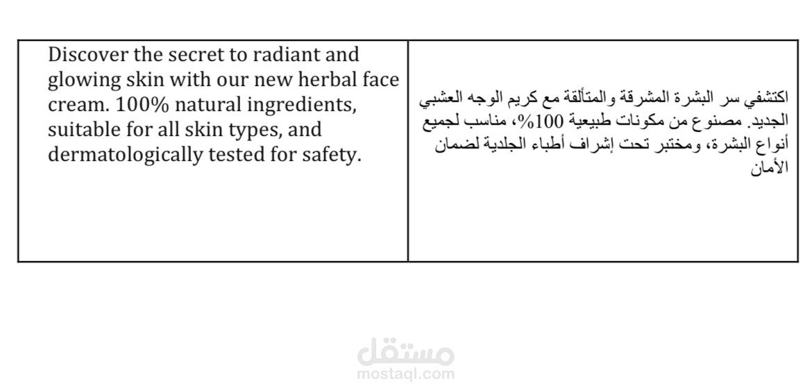 ترجمة اعلان ترويجي لمنتج تجميلي