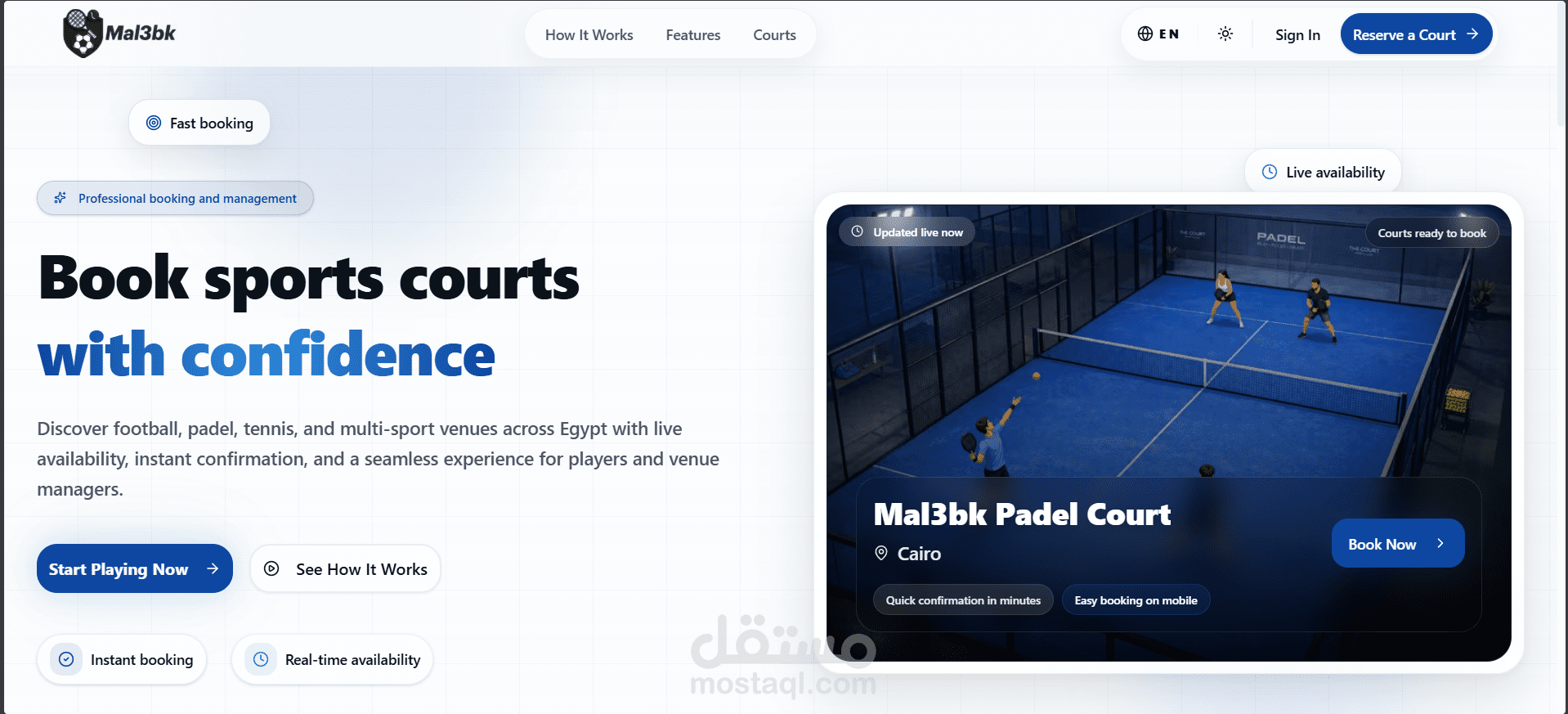 منصة حجز ملاعب رياضية (تطبيق ويب متكامل)