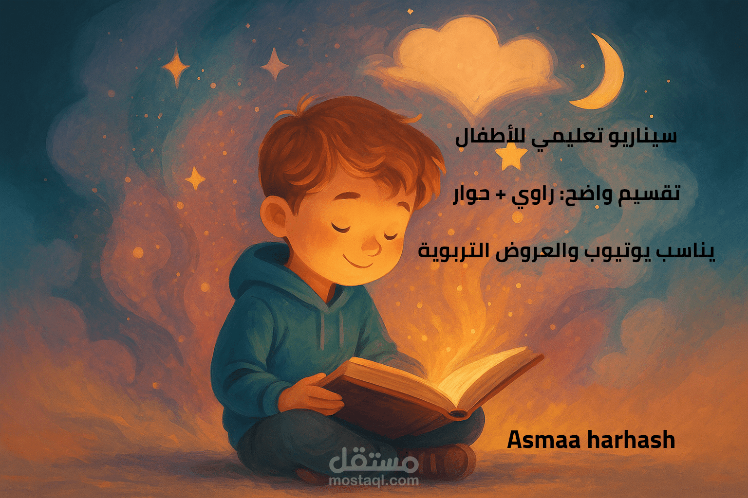 «سأقوم بتحويل فكرتك إلى سيناريو قصصي تعليمي ممتع للأطفال، مكتوب بأسلوب مبسّط وجذاب، جاهز للتسجيل أو العرض، مع حوارات وشخصيات وراوي بأسلوب يناسب عمر الطفل ويعزز التعلم والخيال.»