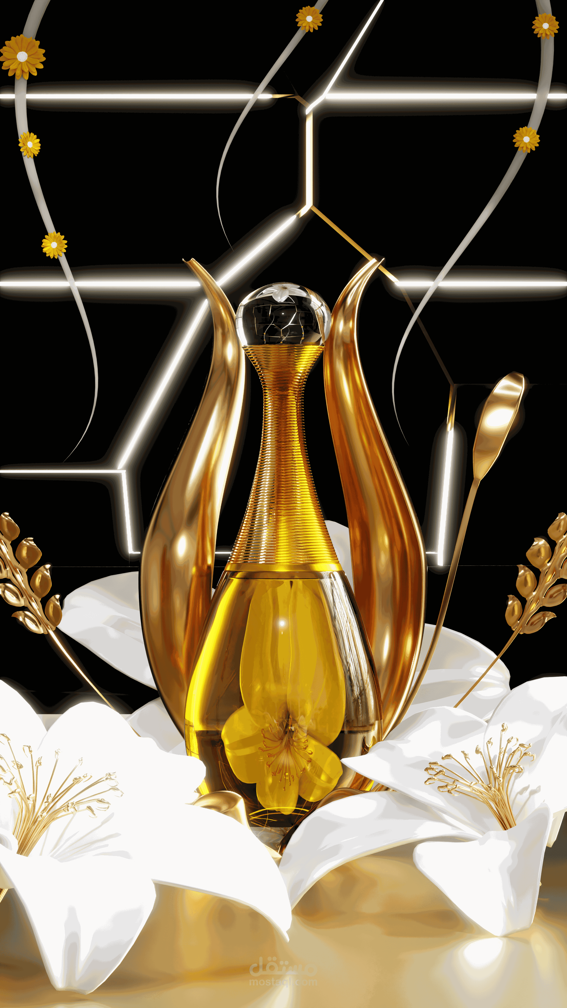 Golden Essence – 3D Perfume Bottle Design